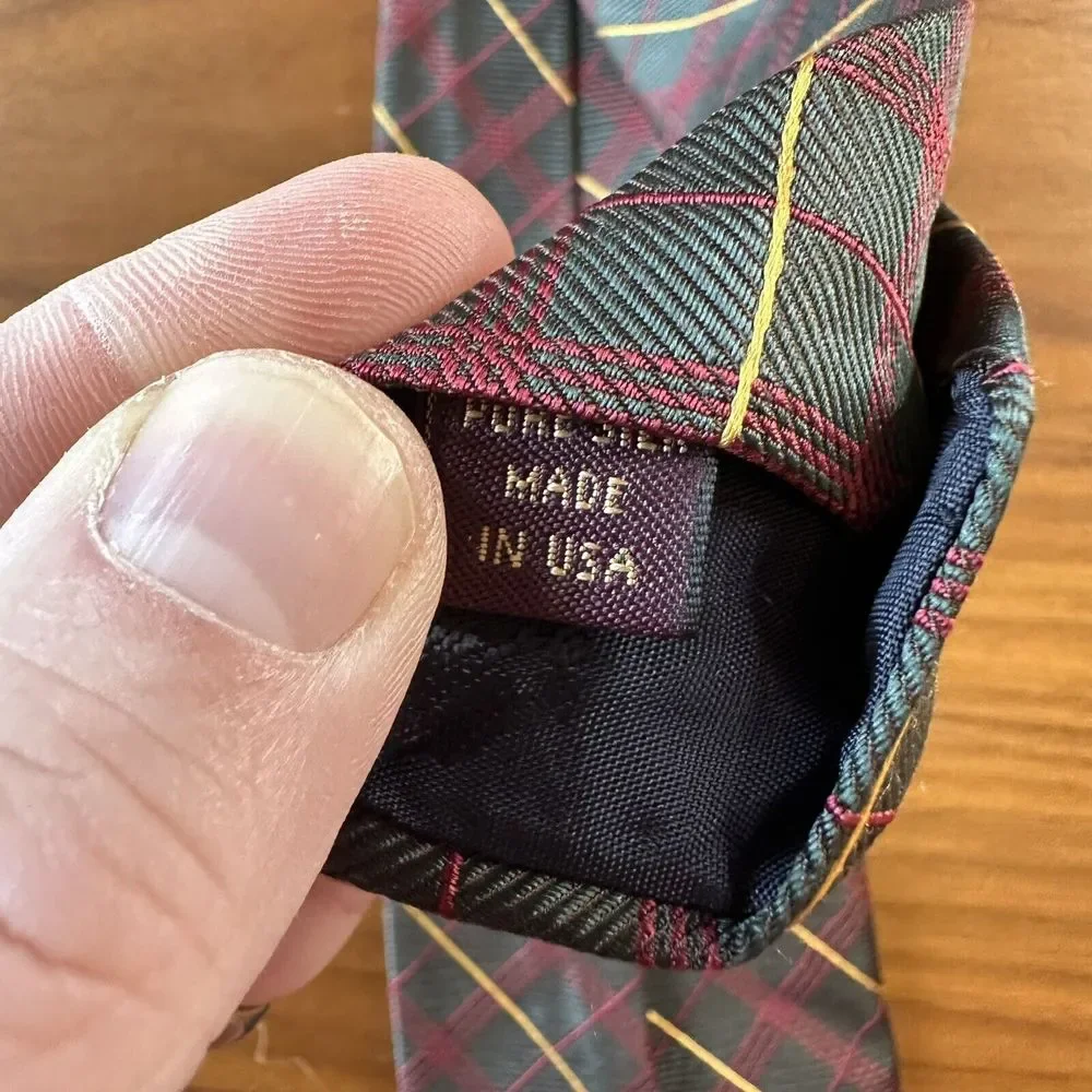 Brooks Brothers Navy Plaid Tie with Red and Green Windowpane